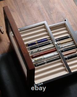 Besforu Wood Pen Display Case 24 Slot Fountain Pen Storage Organizer Drawer Top