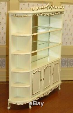 Bespaq Carved Display Case Store Shelving in Ivory with Mirror Dollhouse Miniature