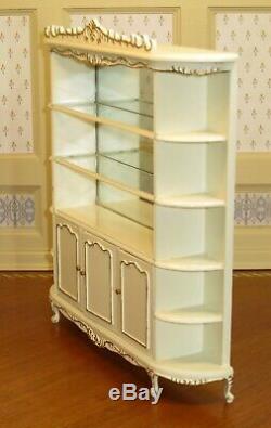 Bespaq Carved Display Case Store Shelving in Ivory with Mirror Dollhouse Miniature