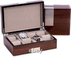 Bey-Berk Lacquered Walnut 8 Slot Watch Box Solid Wood Display Case