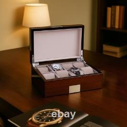 Bey-Berk Lacquered Walnut 8 Slot Watch Box Solid Wood Display Case