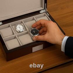Bey-Berk Lacquered Walnut 8 Slot Watch Box Solid Wood Display Case