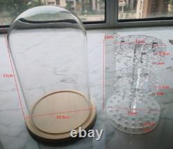 Big Dome Display Case Acrylic 3 Shelves Wood Base Ball Marble Thimbles Decor