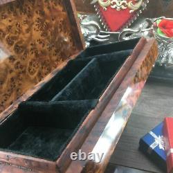 Bla velvet Lined Thuya wooden jewelry box, new year gift box for her and for him