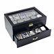 Black Watch Case Display Jewelry Box Glass Top Organizer 20 Slots Storage Holder