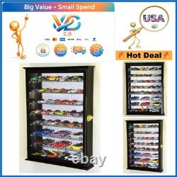 Black Wood Display Case with 7 Adjustable Shelves for 1/64-1/43 Model Cars