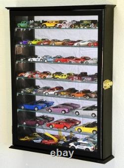 Black Wood Display Case with 7 Adjustable Shelves for 1/64-1/43 Model Cars