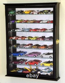 Black Wood Display Case with 7 Adjustable Shelves for 1/64-1/43 Model Cars