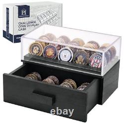 Black Wooden Challenge Coin Display Case with Clear Cover Medium Military