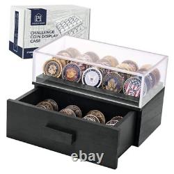 Black Wooden Challenge Coin Display Case with Clear Cover Medium Military