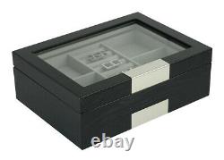 Black Wooden Cufflink Display Box Ring Tie Clip Storage Case Organizer 48b
