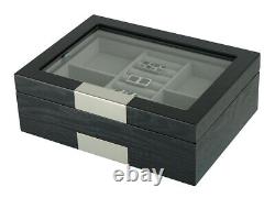 Black Wooden Cufflink Display Box Ring Tie Clip Storage Case Organizer 48c