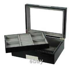 Black Wooden Cufflink Display Box Ring Tie Clip Storage Case Organizer 48c