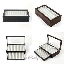 Black or Antique Wood Finish Wooden Pen Display Box / Case Store 23 Pens