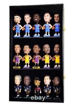 Bobblehead Display Case 15 Pcs Action Figure Black Wall Wood Cabinet Shadow Box