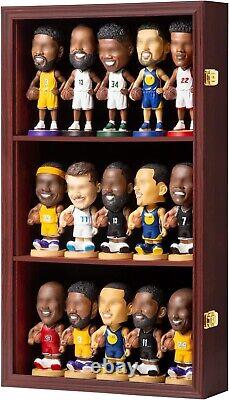 Bobblehead Display Case 15 Pcs Action Figure Mahogany Wood Wall Rack Toy Cabinet