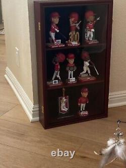 Bobblehead Display Case 15 Pcs Action Figure Mahogany Wood Wall Rack Toy Cabinet