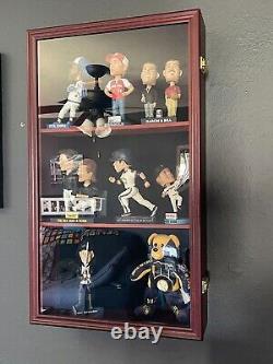 Bobblehead Display Case 15 Pcs Action Figure Mahogany Wood Wall Rack Toy Cabinet