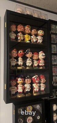 Bobblehead Display Case 15 Pcs Action Figure Mahogany Wood Wall Rack Toy Cabinet
