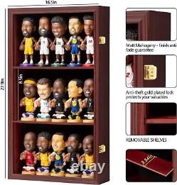 Bobblehead Display Case 15 Pcs Action Figure Mahogany Wood Wall Rack Toy Cabinet