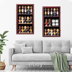 Bobblehead Display Case 15 Pcs Action Figure Mahogany Wood Wall Rack Toy Cabinet