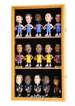 Bobblehead Display Case 15 Pcs Action Figure Oak Wall Wood Cabinet Shadow Box