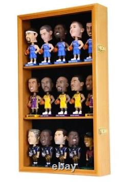 Bobblehead Display Case 15 Pcs Action Figure Oak Wall Wood Cabinet Shadow Box