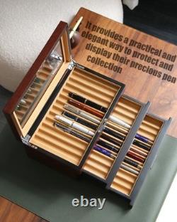 Bonaking Pen Display Case 36 Pen Slots Fountain Pen Case Wood Pen Storage