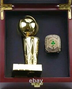 Boston Celtics 2024 Champions Ring With Special Wood Display Case & NBA Trophy
