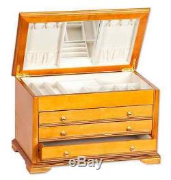 Brown Oak Jewelry Box, Storage Display Wood Case Ring Necklace Organizer Mirror