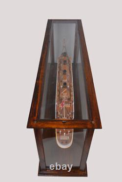 Brown Table Top Ship Model Wood Display Case 32 Med. Ocean Liner & Cruise Ships