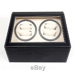 Brown Watch Winder Storage Display Case Box Automatic Rotate Leather Wood#