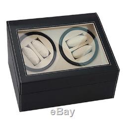 Brown Watch Winder Storage Display Case Box Automatic Rotate Leather Wood Hot