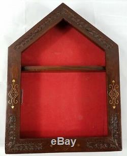 Burial Funeral Flag Display Case Wooden Military Shadow Box Vintage Inlay Carved