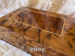 Burl Large Lockable thuja wooden jewelry box holder with key, watch box, Keepsake