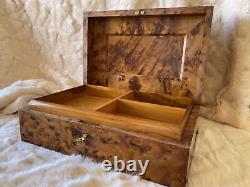 Burl Large Lockable thuja wooden jewelry box holder with key, watch box, Keepsake