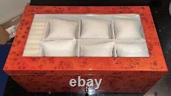 Burl Wood 13 Compartment Watch Display Box/case -new