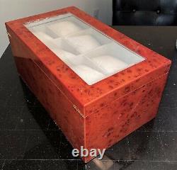 Burl Wood 13 Compartment Watch Display Box/case -new