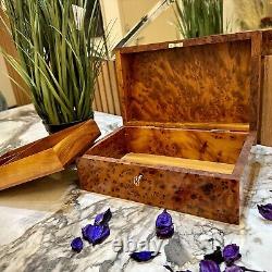 Burl wooden jewelry box holder with key Decorative Box organizer wedding gift