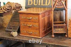 C1900s Antique Library Bureau Cabinet Wood 3-Drawer Index Card Flat File Vtg