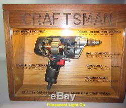 C1960 Craftsman Drill Display In Oak Wood Case withGlass & Florescent Bulb withTrans