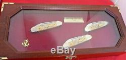 CASE 1985 XX GUNBOAT SET Limited Edition 3 Knives Mint in wood & glass display
