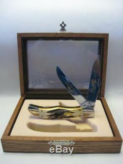 CASE 2 BLADE FOLDING KNIFE Limited Edition FIRST FLIGHT in CUSTOM WOOD DISPLAY