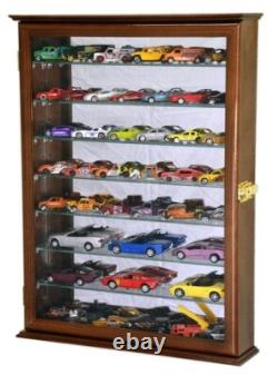 Car Display Case 56 Pcs Mirrored Walnut Model 1/43 1/64 Scale Diecast US Cabinet