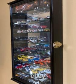 Car Display Case 56 Pcs Mirrored Walnut Model 1/43 1/64 Scale Diecast US Cabinet