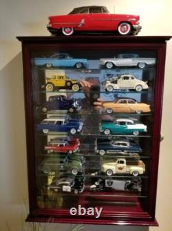 Car Display Case 56 Pcs Mirrored Walnut Model 1/43 1/64 Scale Diecast US Cabinet