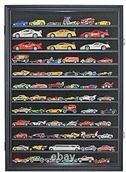 Car Display Case 56 Pcs Removable Shelves Black Hot Wheels Toy Diecast Cabinet