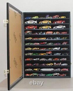 Car Display Case 56 Pcs Removable Shelves Black Hot Wheels Toy Diecast Cabinet