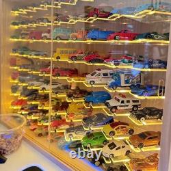Car Display Case 80+ LED Light Matchbox 1/64 Model Diecast Wheels Wood Cabinet