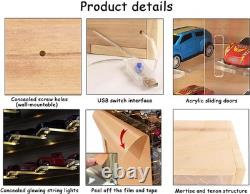 Car Display Case 80+ LED Light Matchbox 1/64 Model Diecast Wheels Wood Cabinet